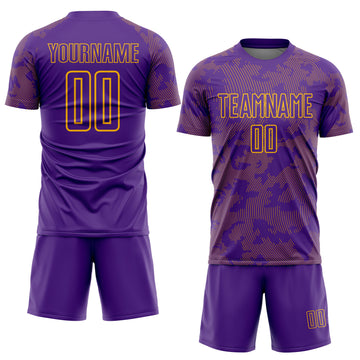 Custom Purple-Gold Curve Lines Sublimation Soccer Uniform Jersey
