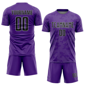 Custom Purple Black-Gray Curve Lines Sublimation Soccer Uniform Jersey