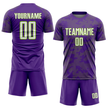 Custom Purple White-Neon Green Curve Lines Sublimation Soccer Uniform Jersey