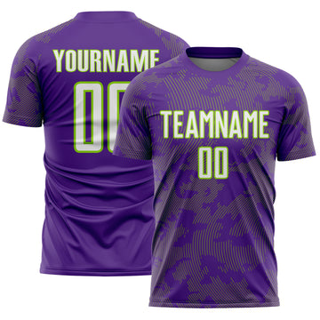 Custom Purple White-Neon Green Curve Lines Sublimation Soccer Uniform Jersey