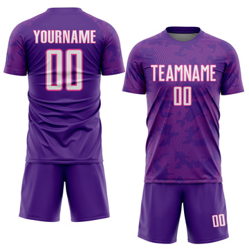 Custom Purple White-Pink Curve Lines Sublimation Soccer Uniform Jersey