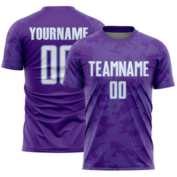 Custom Purple White-Light Blue Curve Lines Sublimation Soccer Uniform Jersey