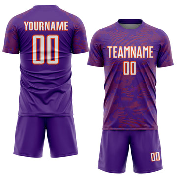 Custom Purple White-Orange Curve Lines Sublimation Soccer Uniform Jersey