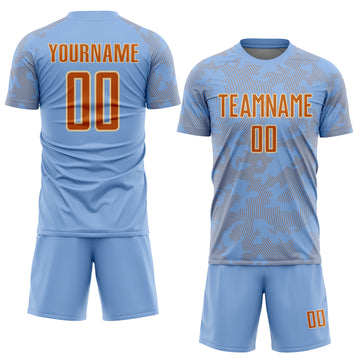 Custom Light Blue Texas Orange-Cream Curve Lines Sublimation Soccer Uniform Jersey