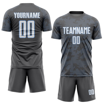 Custom Steel Gray White-Light Blue Curve Lines Sublimation Soccer Uniform Jersey