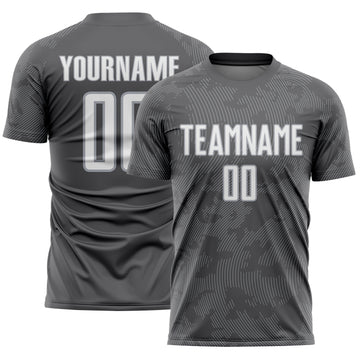 Custom Steel Gray White-Gray Curve Lines Sublimation Soccer Uniform Jersey