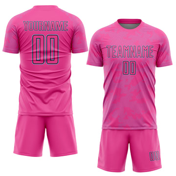 Custom Pink Light Blue-Black Curve Lines Sublimation Soccer Uniform Jersey