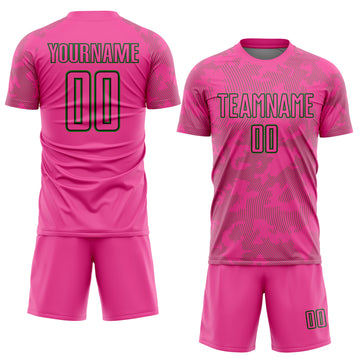 Custom Pink Grass Green-Black Curve Lines Sublimation Soccer Uniform Jersey
