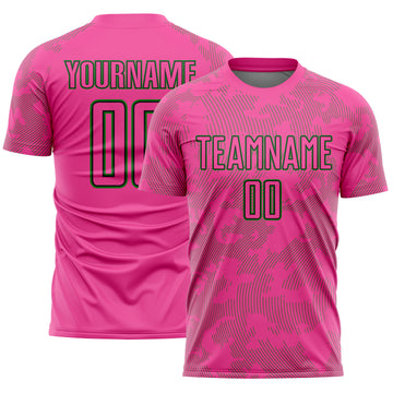 Custom Pink Grass Green-Black Curve Lines Sublimation Soccer Uniform Jersey