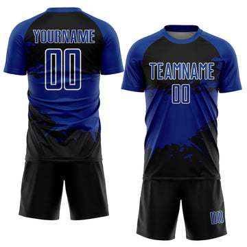 Custom Royal Black-White Splash Color Block Sublimation Soccer Uniform Jersey
