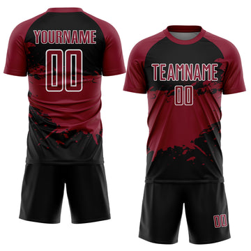 Custom Crimson Black-White Splash Color Block Sublimation Soccer Uniform Jersey