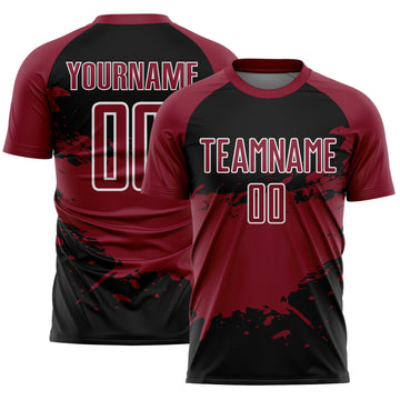 Custom Crimson Black-White Splash Color Block Sublimation Soccer Uniform Jersey