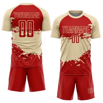 Custom Cream-Red Splash Color Block Sublimation Soccer Uniform Jersey