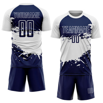 Custom White-Navy Splash Color Block Sublimation Soccer Uniform Jersey