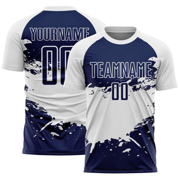 Custom White-Navy Splash Color Block Sublimation Soccer Uniform Jersey