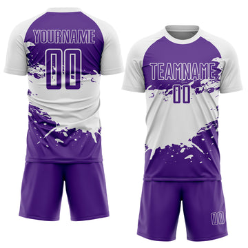 Custom White-Purple Splash Color Block Sublimation Soccer Uniform Jersey