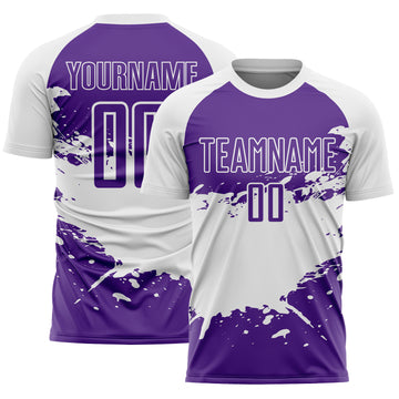 Custom White-Purple Splash Color Block Sublimation Soccer Uniform Jersey