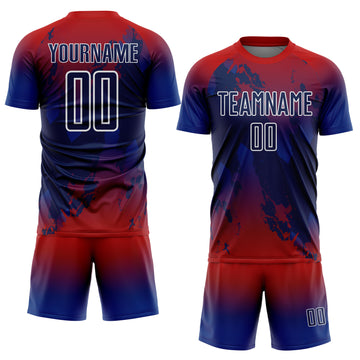 Custom Red Navy Royal-White Gradient Splash Sublimation Soccer Uniform Jersey