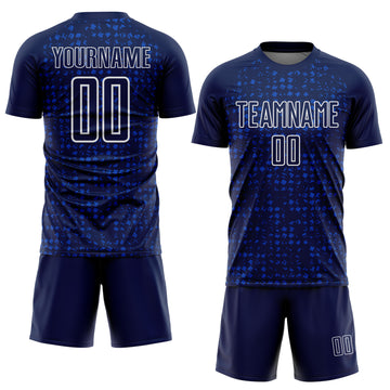 Custom Navy Thunder Blue-White Digital Geometric Fragment Speckles Sublimation Soccer Uniform Jersey