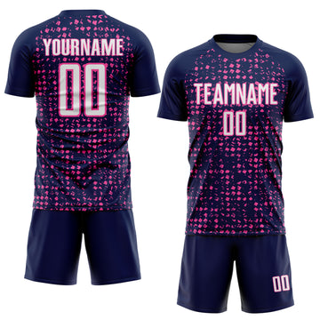 Custom Navy White-Pink Digital Geometric Fragment Speckles Sublimation Soccer Uniform Jersey