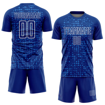 Custom Royal Powder Blue-White Digital Geometric Fragment Speckles Sublimation Soccer Uniform Jersey