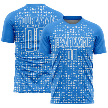 Custom Powder Blue White Digital Geometric Fragment Speckles Sublimation Soccer Uniform Jersey