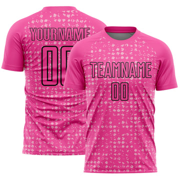 Custom Pink Black-Light Pink Digital Geometric Fragment Speckles Sublimation Soccer Uniform Jersey