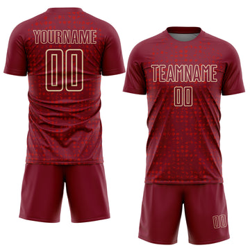 Custom Crimson Cream-Red Digital Geometric Fragment Speckles Sublimation Soccer Uniform Jersey