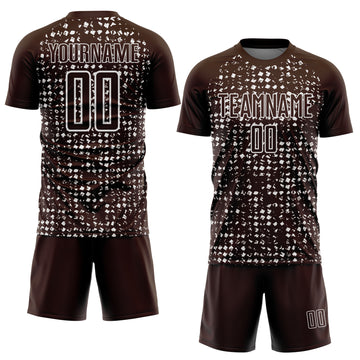 Custom Brown White Digital Geometric Fragment Speckles Sublimation Soccer Uniform Jersey