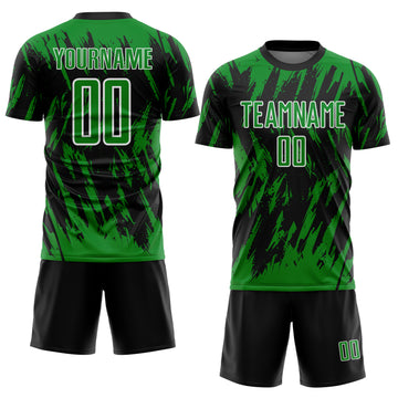 Custom Black Grass Green-White Splatter Torn Sharp Brush Stroke Sublimation Soccer Uniform Jersey