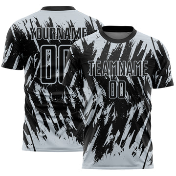 Custom Black-Silver Splatter Torn Sharp Brush Stroke Sublimation Soccer Uniform Jersey