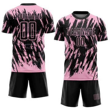 Custom Black-Light Pink Splatter Torn Sharp Brush Stroke Sublimation Soccer Uniform Jersey