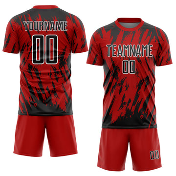 Custom Red Black-White Splatter Torn Sharp Brush Stroke Sublimation Soccer Uniform Jersey