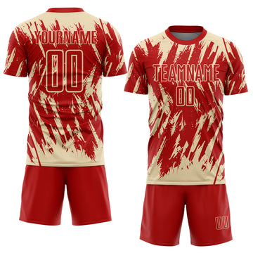 Custom Red-Cream Splatter Torn Sharp Brush Stroke Sublimation Soccer Uniform Jersey