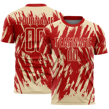 Custom Red-Cream Splatter Torn Sharp Brush Stroke Sublimation Soccer Uniform Jersey