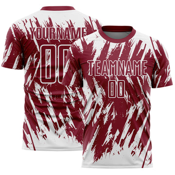 Custom Crimson-White Splatter Torn Sharp Brush Stroke Sublimation Soccer Uniform Jersey