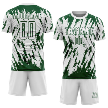 Custom White-Green Splatter Torn Sharp Brush Stroke Sublimation Soccer Uniform Jersey