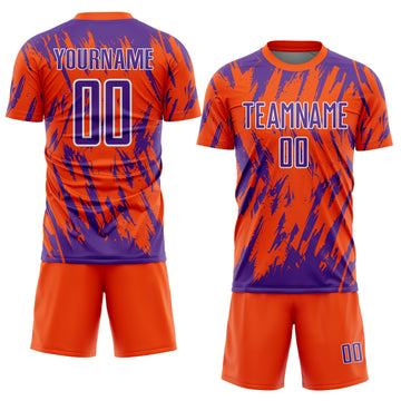 Custom Orange Purple-White Splatter Torn Sharp Brush Stroke Sublimation Soccer Uniform Jersey