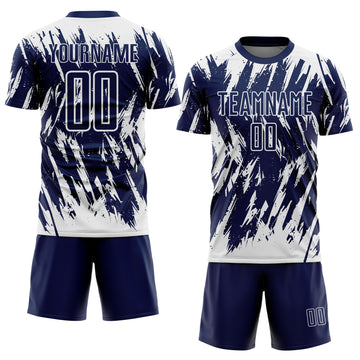 Custom Navy-White Splatter Torn Sharp Brush Stroke Sublimation Soccer Uniform Jersey