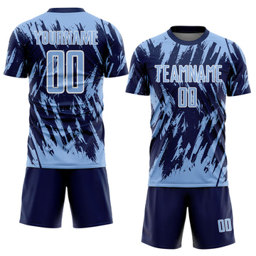 Custom Navy Light Blue-White Splatter Torn Sharp Brush Stroke Sublimation Soccer Uniform Jersey