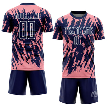 Custom Navy Medium Pink-White Splatter Torn Sharp Brush Stroke Sublimation Soccer Uniform Jersey