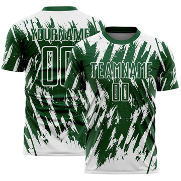 Custom Green-White Splatter Torn Sharp Brush Stroke Sublimation Soccer Uniform Jersey