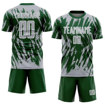 Custom Green Gray-White Splatter Torn Sharp Brush Stroke Sublimation Soccer Uniform Jersey