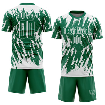 Custom Kelly Green-White Splatter Torn Sharp Brush Stroke Sublimation Soccer Uniform Jersey