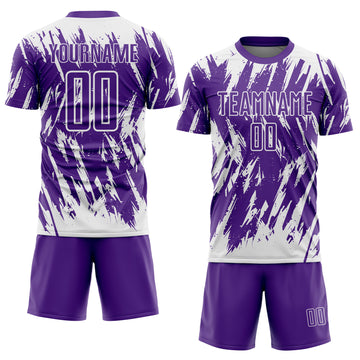 Custom Purple-White Splatter Torn Sharp Brush Stroke Sublimation Soccer Uniform Jersey