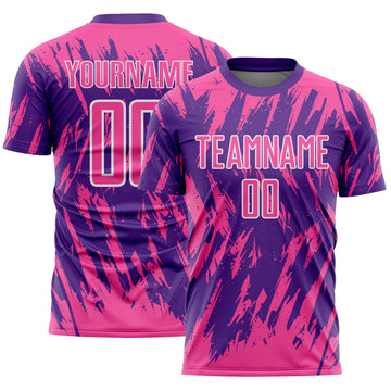 Custom Purple Pink-White Splatter Torn Sharp Brush Stroke Sublimation Soccer Uniform Jersey
