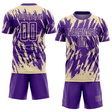 Custom Purple-Cream Splatter Torn Sharp Brush Stroke Sublimation Soccer Uniform Jersey