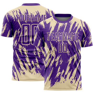 Custom Purple-Cream Splatter Torn Sharp Brush Stroke Sublimation Soccer Uniform Jersey