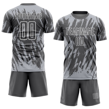 Custom Steel Gray Gray-White Splatter Torn Sharp Brush Stroke Sublimation Soccer Uniform Jersey