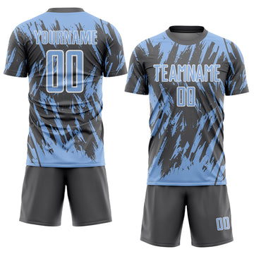 Custom Steel Gray Light Blue-White Splatter Torn Sharp Brush Stroke Sublimation Soccer Uniform Jersey